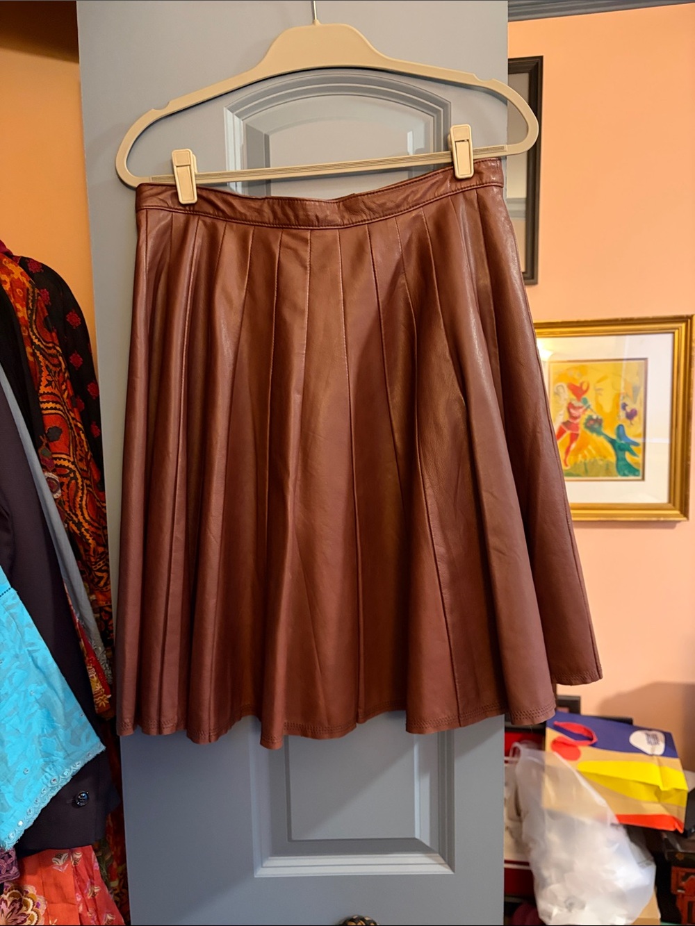 J. Crew Oxblood Leather Pleated Skirt